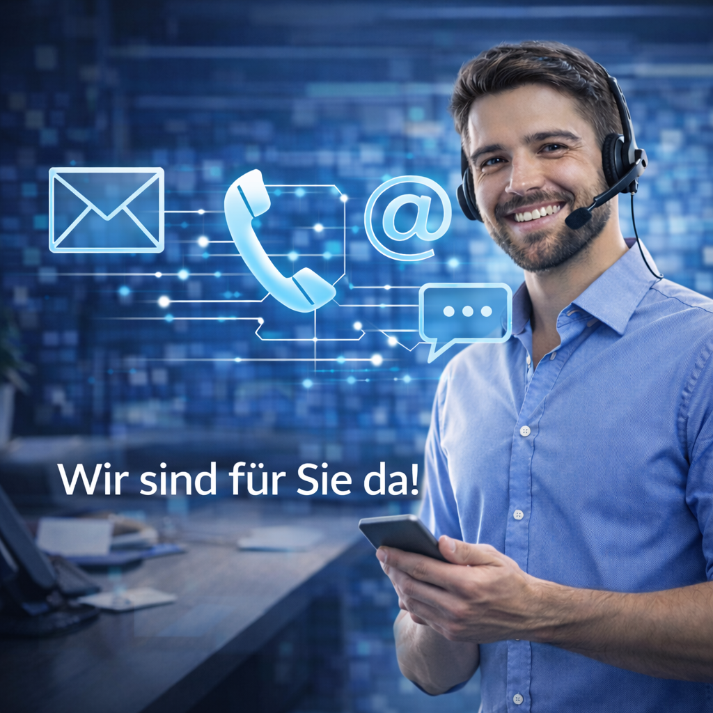 Kundenservice mit Headset und Smartphone.